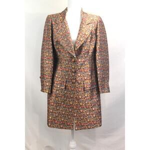 David Josef Vintage Brocade Long Blazer size 4 Sheer Gold Painted Flowers Lining